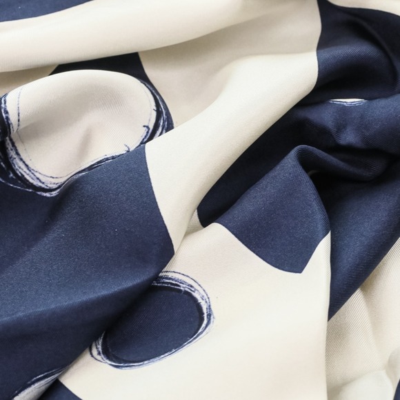 CHANEL 17K Coco Mark Planet Silk Scarf/Muffler, Ivory/Navy, Women's